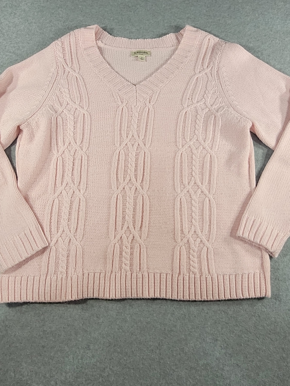 Lands' End Women's Pink Cable-Knit V-Neck Sweater